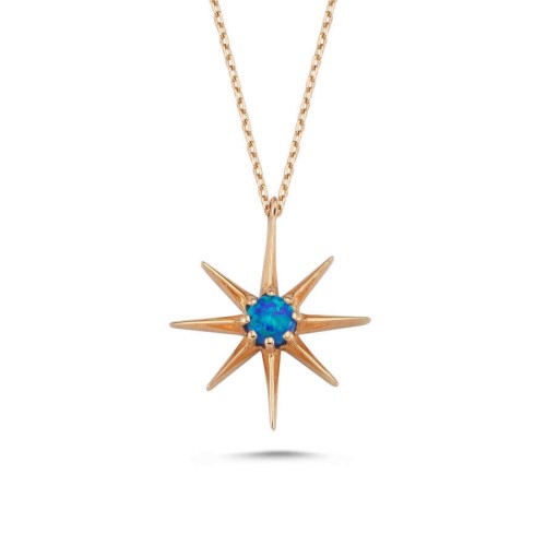 CNG Jewels - Mavi Opal Taşlı Kutup Yıldızı Altın Kolye