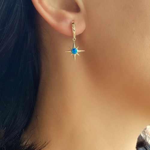 CNG Jewels - Opal Taşlı Kuzey/Kutup Yıldızı Gold Gümüş Bayan Küpe