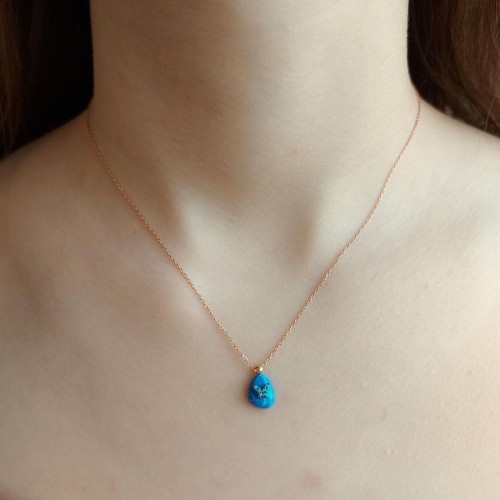 CNG Jewels - Mininal Mavi Opal Turkuaz Taşlı Kelebek Gümüş Bayan Kolye