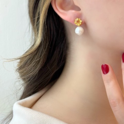 Orijinal Sitrin İnci Tasarım Kadın Gümüş Küpe - CNG Jewels (1)