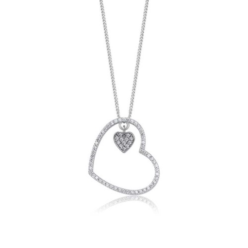 CNG Jewels - Swarovski Taşlı Kalp İçinde Kalp Gümüş Bayan Kolye