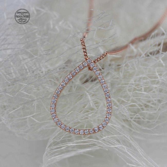 Swarovski Taşlı Su Damlası Gümüş Kadın Kolye - 2