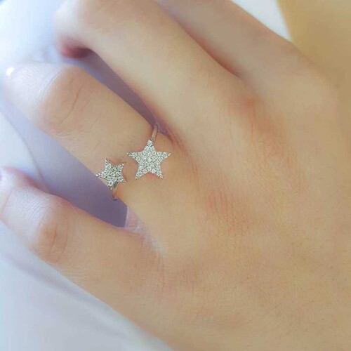 CNG Jewels - Ortası Açık ikili Yıldız Gümüş Bayan Yüzük
