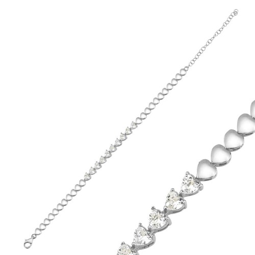 CNG Jewels - Ortası Kalp Taşlı Suyolu Kadın Gümüş Bileklik