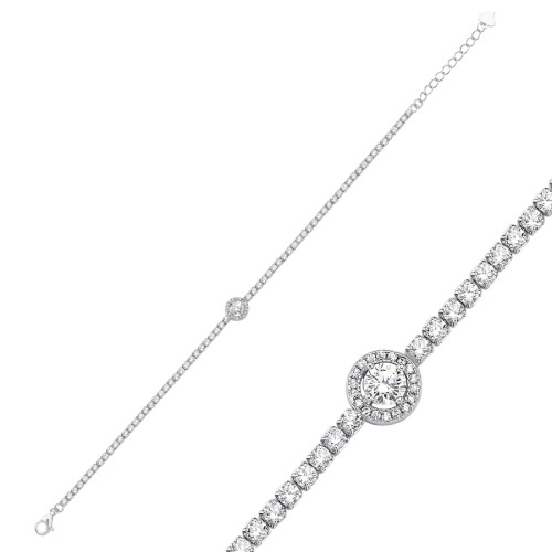 2mm Waterway Silver Bracelet with Solitaire Center - CNG Jewels