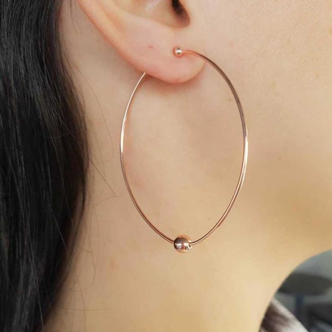 Oval Halka İtalyan Rose Gümüş Küpe - 1