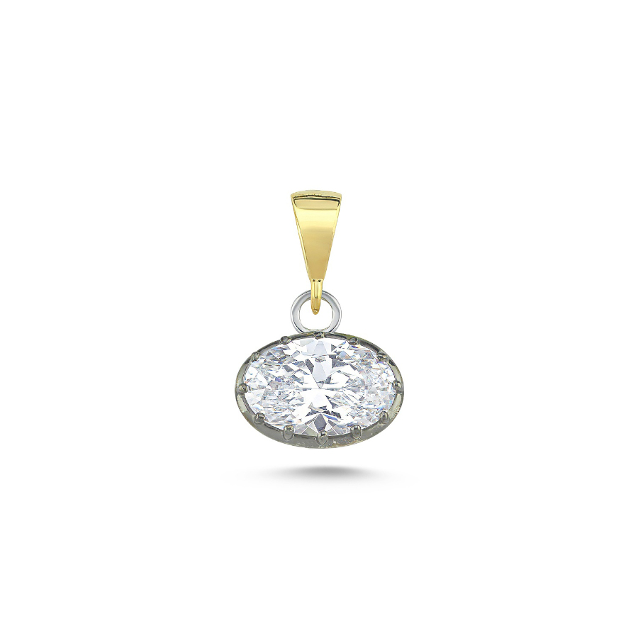 Oval Taşlı Gümüş Kolye Ucu - CNG Jewels