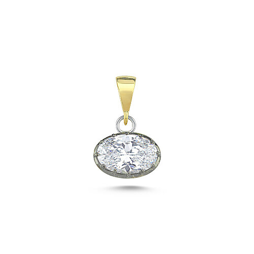 Oval Taşlı Gümüş Kolye Ucu - 1