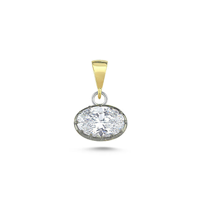 Oval Taşlı Gümüş Kolye Ucu - 1