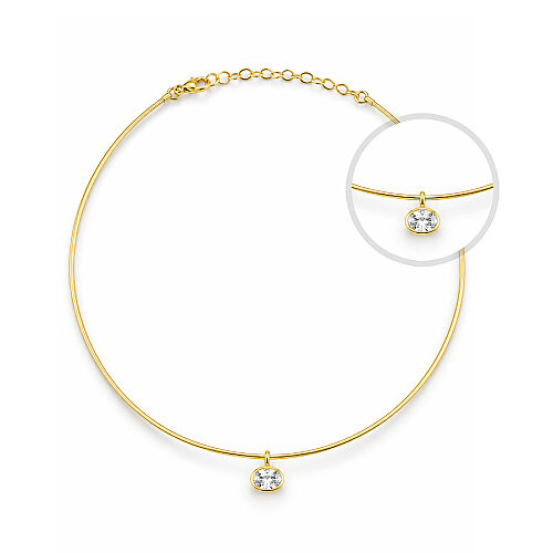 Oval Tektaş Choker Gümüş Kolye - 1