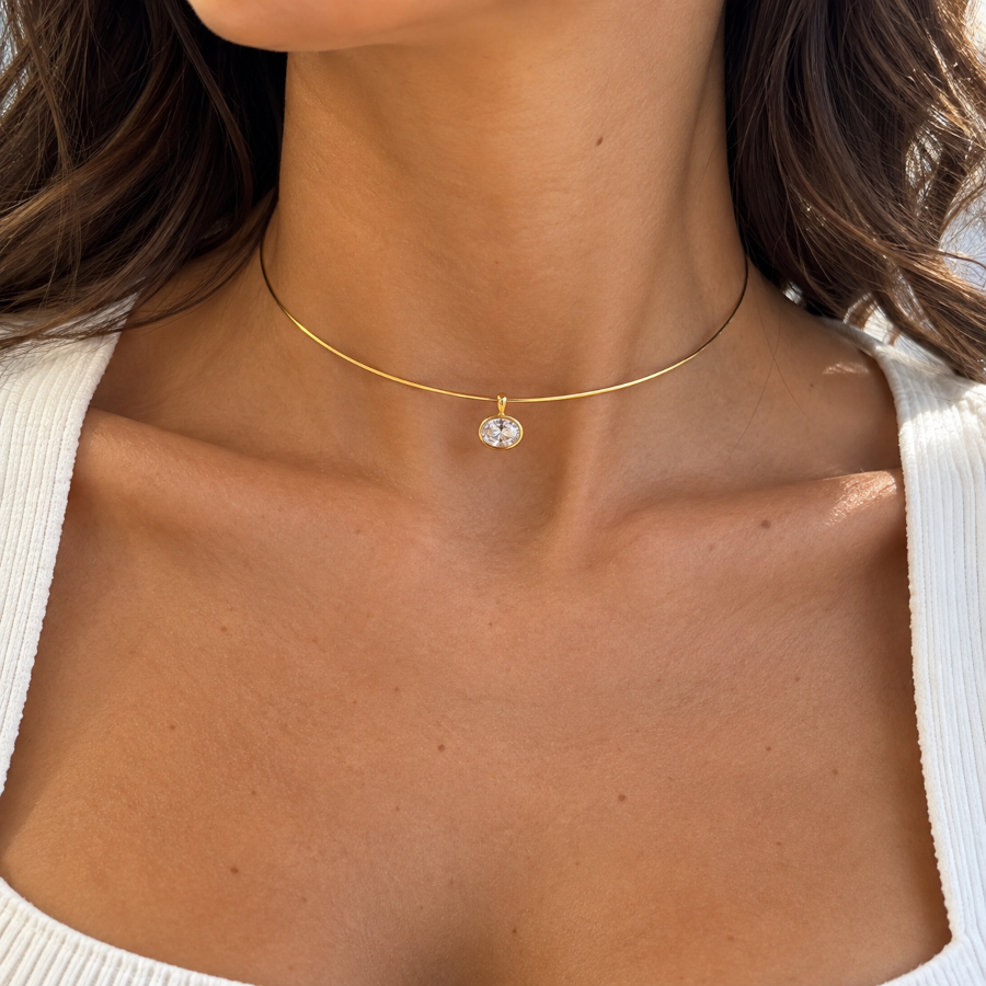 Oval Tektaş Choker Gümüş Kolye - CNG Jewels (1)