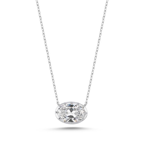 Oval Solitaire Silver Women's Necklace - CNG Jewels