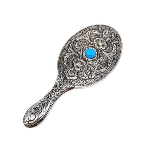 Oval Turkuaz Taşlı Gümüş El Aynası No.2 - CNG Jewels