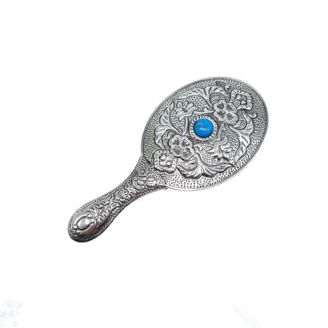 Oval Turquoise Stone Silver Hand Mirror No. 1 - 1