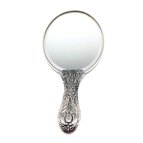 Oval Turquoise Stone Silver Hand Mirror No 1 - Thumbnail