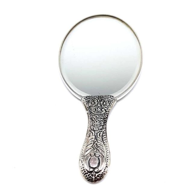 Oval Turquoise Stone Silver Hand Mirror No. 1 - 2