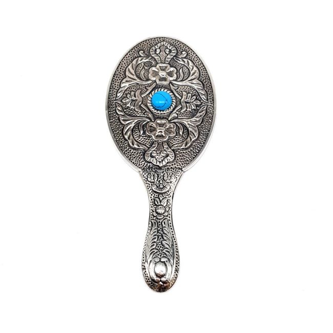 Oval Turquoise Stone Silver Hand Mirror No.2
