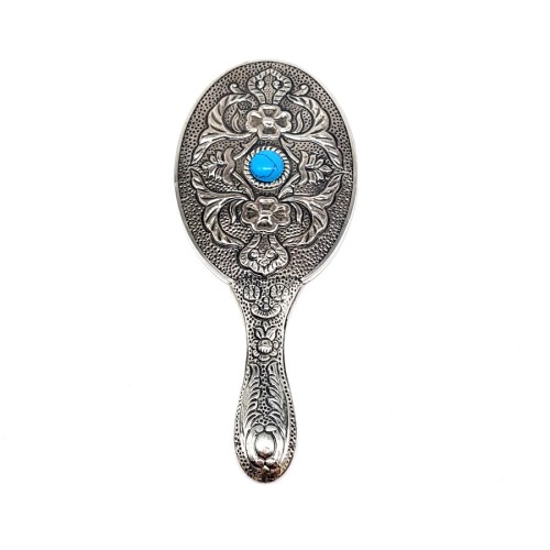 Oval Turquoise Stone Silver Hand Mirror No.2 - CNG Jewels (1)