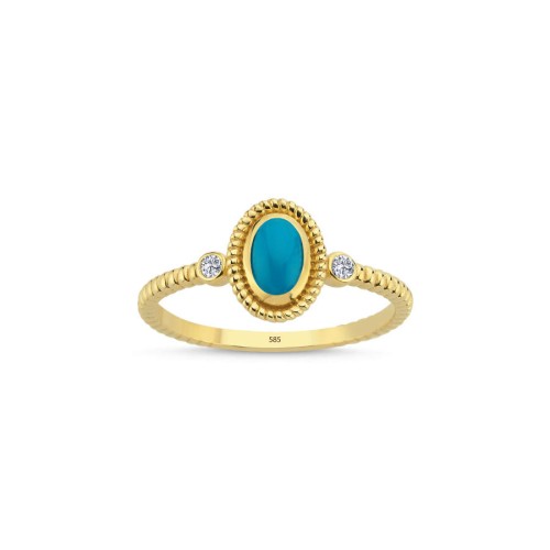 CNG Jewels - Oval Turquoise Stone Twisted Sleeve Pattern Gold Ring