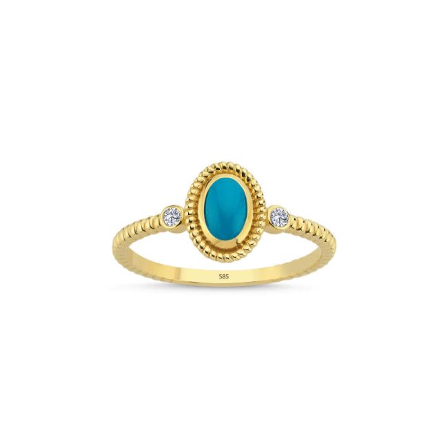 14 Carat Gold Turquoise Stone Twist Cuff Ring - 1
