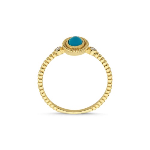 14 Carat Gold Turquoise Stone Twist Cuff Ring - 2