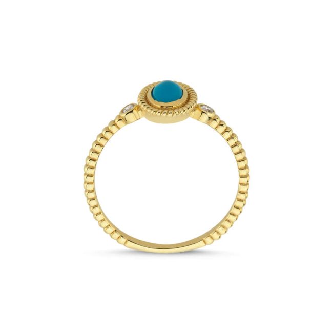 14 Carat Gold Turquoise Stone Twist Cuff Ring - 2