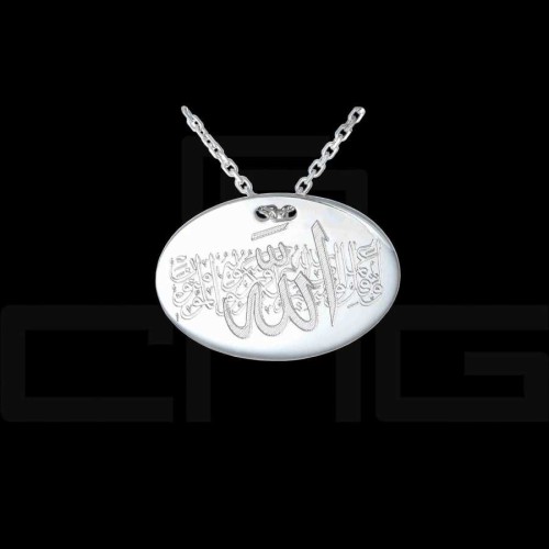 CNG Jewels - Özel Hat Sanatı Tövbe Süresi 116.Ayetten Üstü Allah Yazılı Gümüş Bayan Kolye