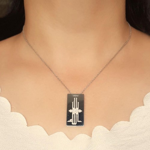 Special Kufic Calligraphy Allah Written Silver Women's Necklace - CNG Jewels (1)