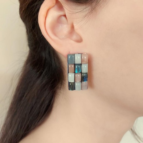 Özel Tasarım Aytaşı ve Labradorit Gümüş Kadın Küpe - 1