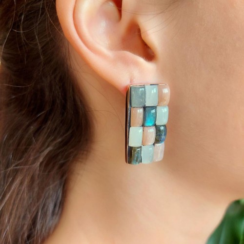 Özel Tasarım Aytaşı ve Labradorit Gümüş Kadın Küpe - 2