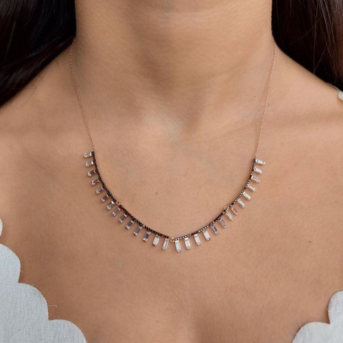 CNG Jewels - Özel Tasarım Baget Taşlı Tuana Gümüş Bayan Kolye