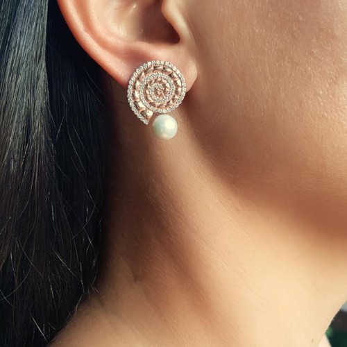 Özel Tasarım Doğal İncili İstiridye Rose Gümüş Kadın Küpe - CNG Jewels
