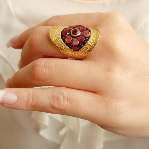 Özel Tasarım Granat Taşlı Kadın Gümüş Yüzük - 2