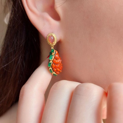 Özel Tasarım Mercan Zümrüt Turmalin Gümüş Küpe - 1