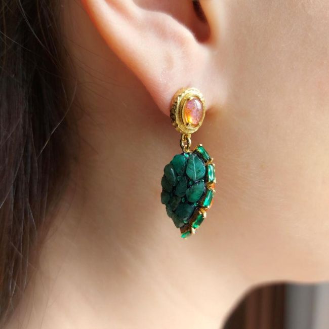 Özel Tasarım Mercan Zümrüt Turmalin Gümüş Küpe - 2