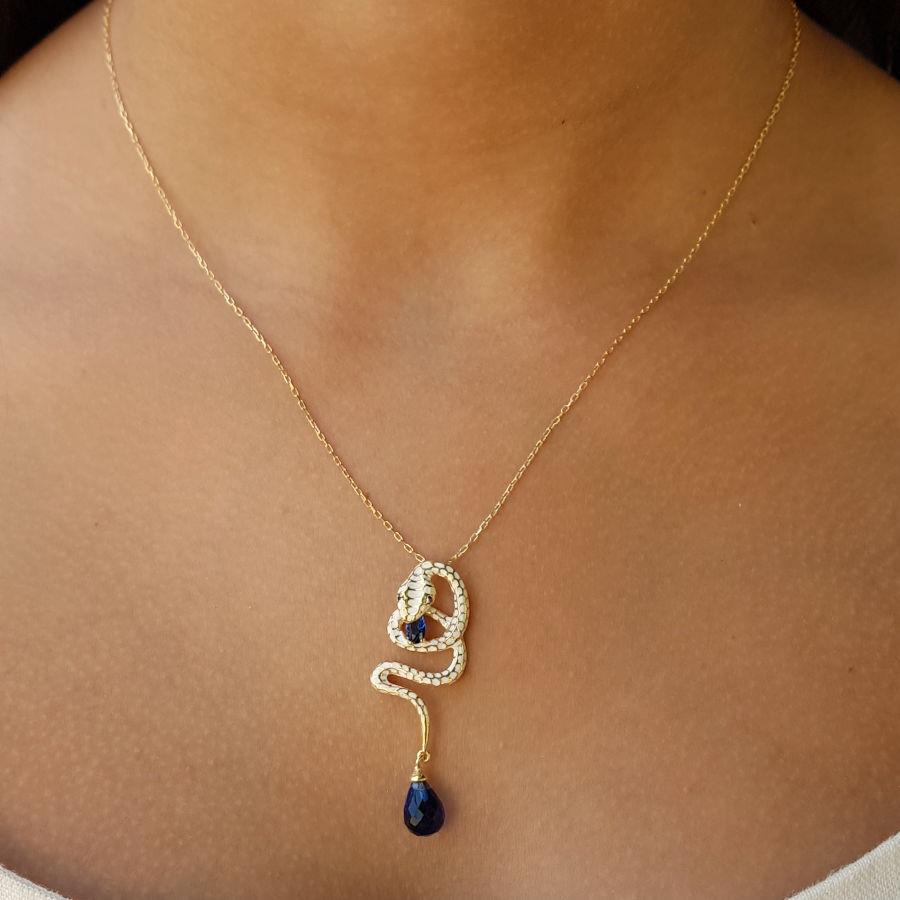 Special Design Enameled Cobra Snake Women's Silver Necklace - CNG Jewels (1)