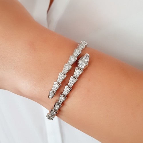 CNG Jewels - Özel Tasarım Taşlı Yılan Gümüş Bayan Bilezik