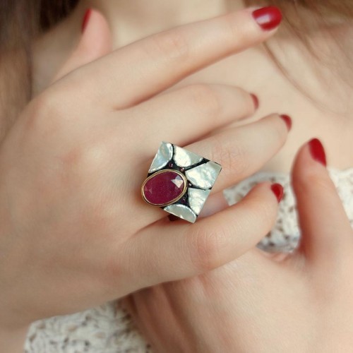 Special Design Ruby Gold Women's Silver Ring - CNG Jewels