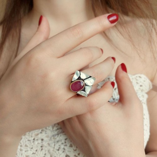 Special Design Ruby Gold Women's Silver Ring - CNG Jewels (1)