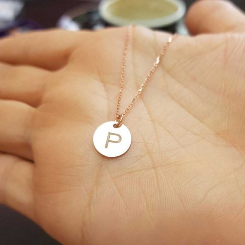 P Harfi Rose Minimal Plaka Gümüş Kadın Kolye - 1