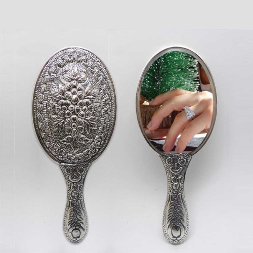 Papatya Desenli Gümüş El Aynası No 1 - Thumbnail