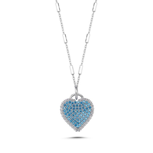 Glittering Blue Heart Silver Women's Necklace - CNG Jewels