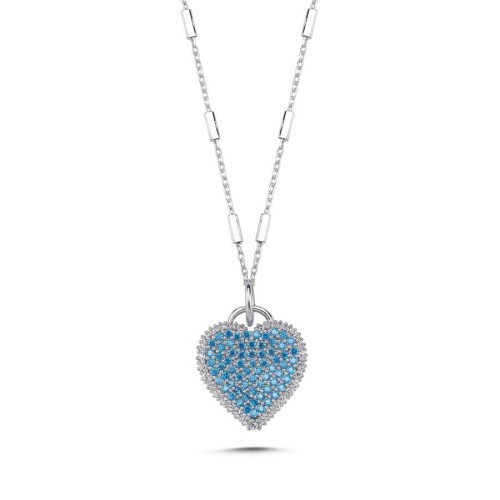 CNG Jewels - Parıltılı Mavi Kalp Gümüş Kadın Kolye