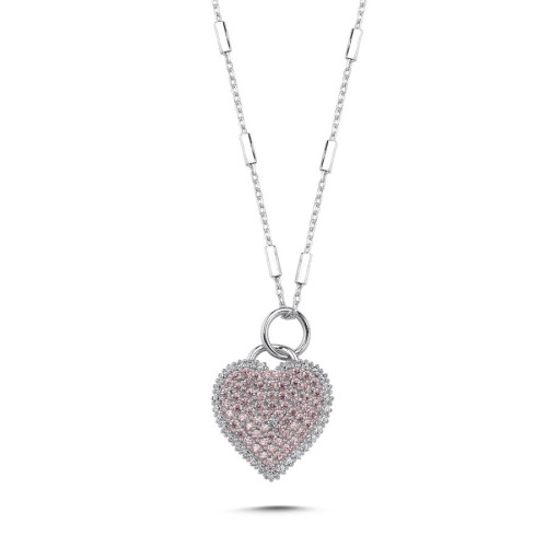 CNG Jewels - Parıltılı Pembe Kalp Gümüş Kadın Kolye