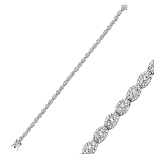 Pave Badem Gümüş Su Yolu Bileklik - CNG Jewels