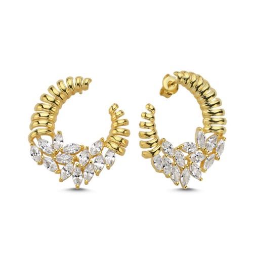 CNG Jewels - Pave Markiz Dilimli Gold Kadın Gümüş Küpe