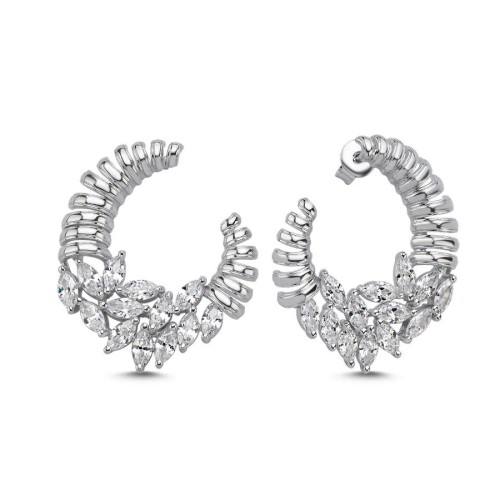 CNG Jewels - Pave Markiz Dilimli Kadın Gümüş Küpe