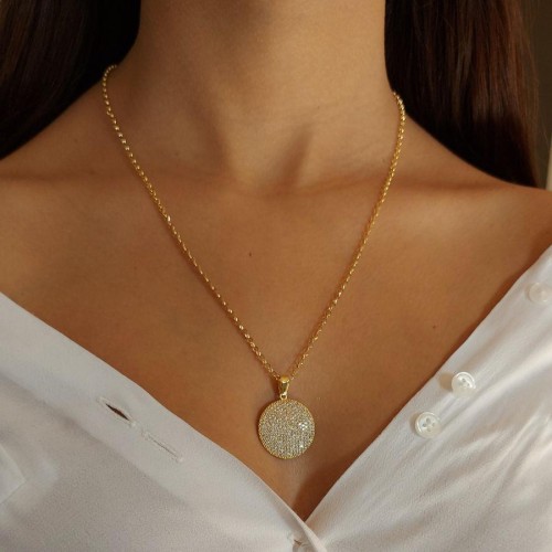 CNG Jewels - Pave Taşlı Madalyon Gümüş Bayan Kolye