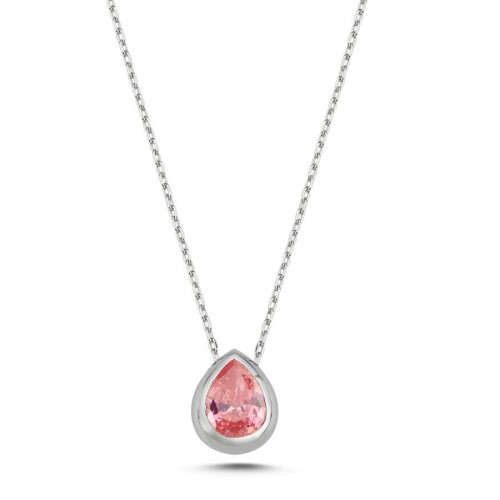 Pembe Damla Tek Taş Gümüş Kolye - CNG Jewels