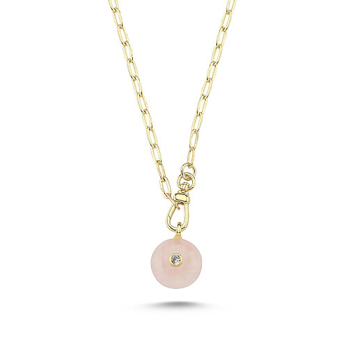 Pembe Kuvars Taşlı Ataç Zincir Kolye - CNG Jewels